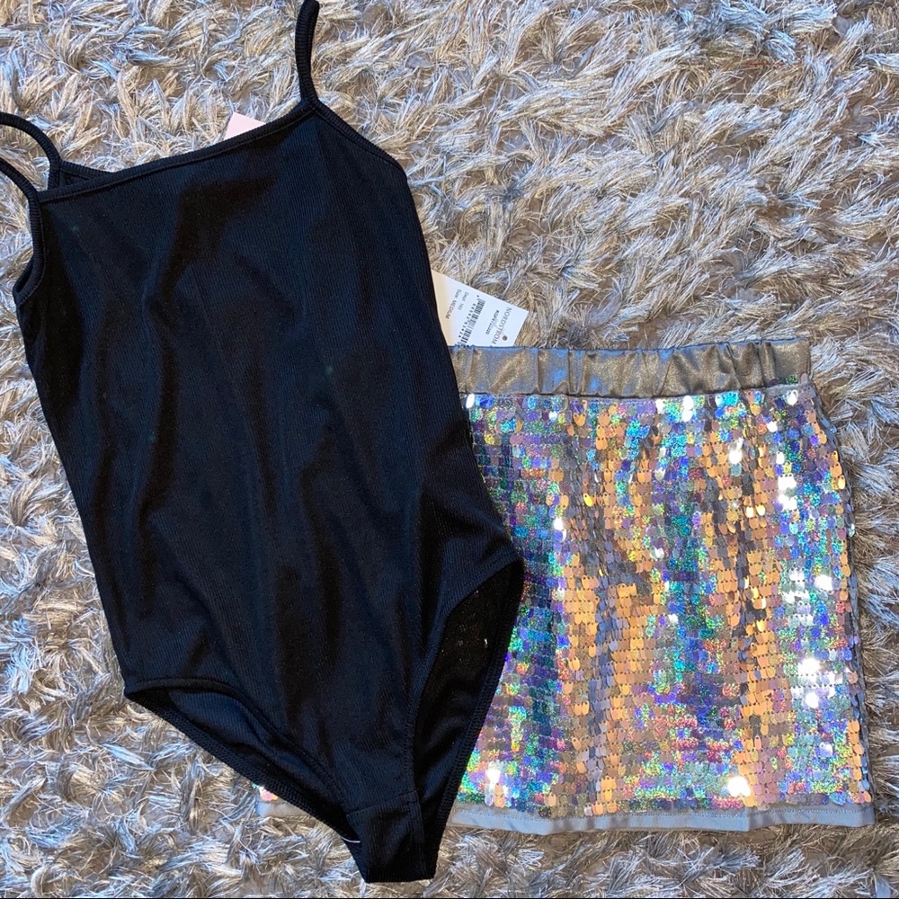 NWT Joes Sequins Skirt,Black bodysuit Party Girl